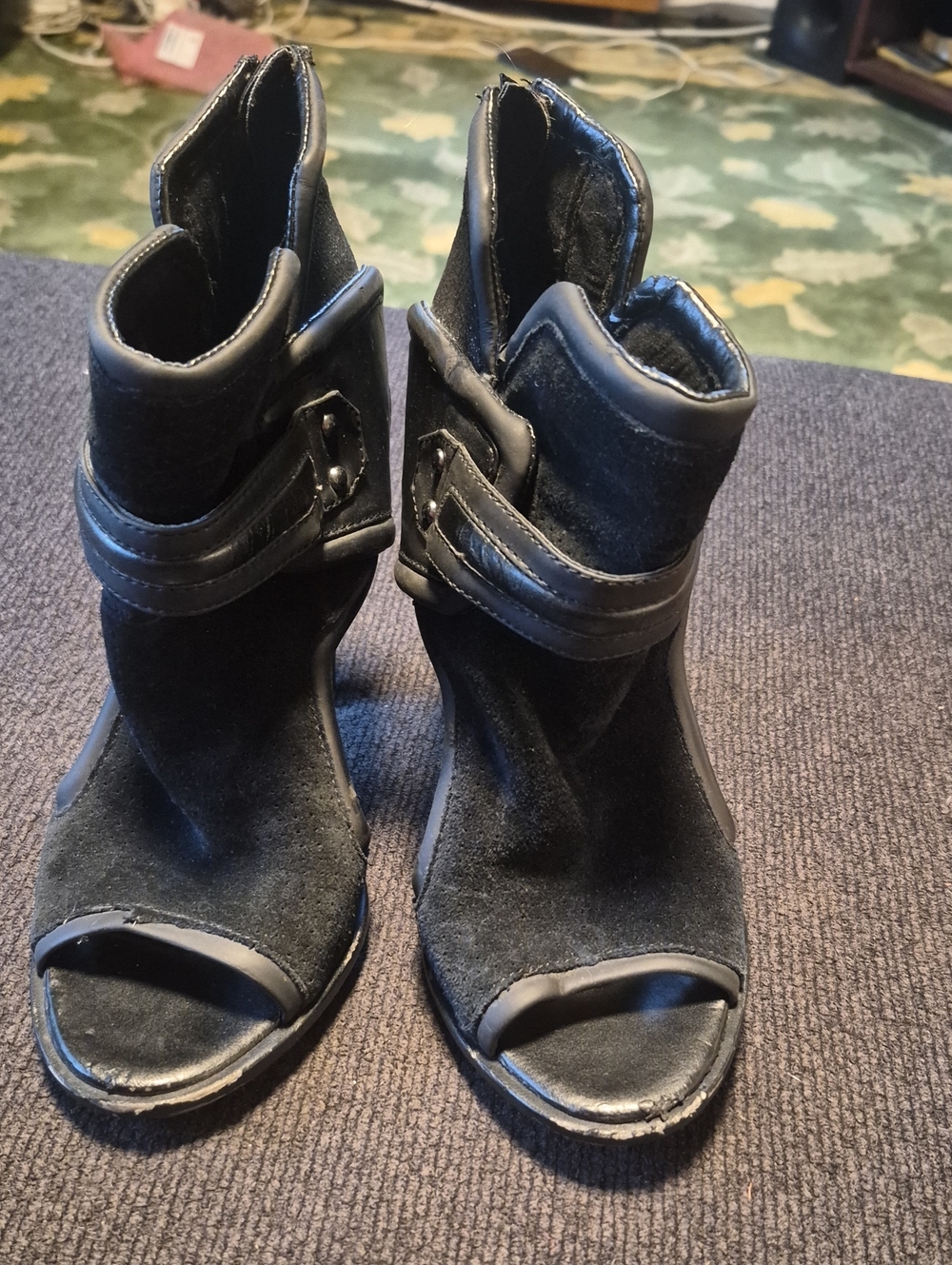 Sam Edelman Black Open-Toe Ankle Heels with Strap Detail